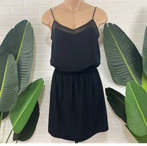 🛍Express Little black Sexy dress mesh trim, drapey front, Skinny straps M